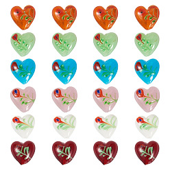 (52) Непрозрачная лаванда 24 шт. 6 цвета, бусины ручной работы из стекла миллефиори с неровностями, Сердце & цветок, разноцветные, 19.5~20.5x19.5~20x11~12 мм, отверстие : 1.5~2 мм, 4 шт / цвет