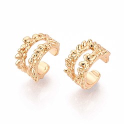 Настоящее золото 18K Латунь манжеты серьги, двухслойный с-образный, реальный 18 k позолоченный, 12.5x13.5x9 мм