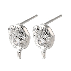 Платина Латунные серьги-гвоздики из циркония, без кадмия и без свинца, долговечный, стойки покрытие, платина, 9x6 мм, отверстие : 1.4 мм, штифты : 0.8 мм