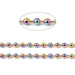 Rainbow Color Ионное покрытие (ip) 304 шариковые цепи из нержавеющей стали, с катушкой, круглые, Радуга цветов, 3 мм, около 65.61 футов (20 м) / рулон