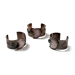 Розовый Кварц Открытый браслет-манжета с полумесяцем и солнцем из натурального розового кварца и агата, массивный браслет из латуни с широкой полосой для женщин, Красная медь, без кадмия и без свинца, внутренний диаметр: 1-3/4x2-3/8 дюйм (4.5x6 см)