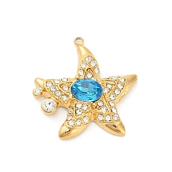 Золотой 304 подвески из нержавеющей стали, со стразами, морская звезда, золотые, 27x26.5x6 мм, отверстие : 1.6 мм