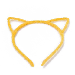 Oro Accesorios para el cabello hierro gatito diadema, con tela de crin de imitación, forma de orejas de gato, oro, 110 mm