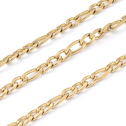 Золотой Ионное покрытие (ip) 304 цепь Фигаро из нержавеющей стали, несварные, с катушкой, золотые, ссылка: 6x4x1мм и 8x4x1мм, 32.8 футов (10 м) / рулон
