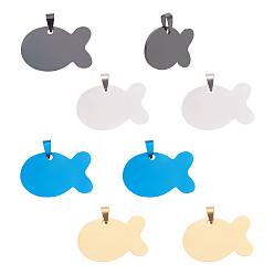 Mixed Color Stainless Steel Pendants, Stamping Blank Tag, Fish, Stainless Steel Color & Golden & Blue & Gunmetal, 24x38x1.5mm, Hole: 5.5x9.5mm, 4colors, 2pcs/color, 8pcs/set