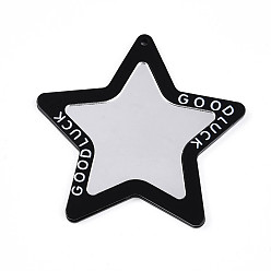 Черный Акриловые большие подвески, с акриловой зеркальной поверхностью, звезда, чёрные, 67x67x3 мм, отверстие : 2.5 мм