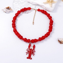 Красный Ожерелья из пластиковых бусин с подвеской в виде лобстера и цепочками с литыми концами, золотые, красные, 18.78 дюйм (47.7 см)