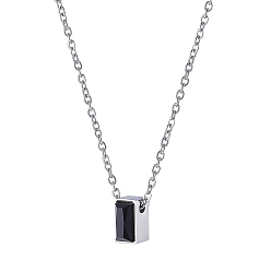 Color de Acero Inoxidable 304 Collares para cenizas con colgante rectangular de acero inoxidable y cristal negro para mujeres y hombres, color acero inoxidable, 21.46 pulgada (54.5 cm)