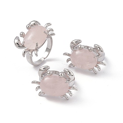 Розовый Кварц Открытое кольцо-манжета с крабом из натурального розового кварца, платиновые латунные украшения для женщин, без кадмия и без свинца, размер США 7 1/4 (17.5 мм)