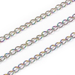 Rainbow Color Ионное покрытие (ip) 304 бордюрные цепи из нержавеющей стали, витые цепочки, с катушкой, пайки, Радуга цветов, 3 мм, Коннекторы : 4.5x3x1.5 мм, около 32.8 футов (10 м) / рулон