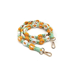 Orange Macrame Daisy Cotton Rope & Polyester Weave Bag Handles, for Bag Making, Orange, 130x2cm