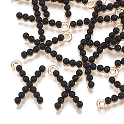 Letter X Acrylic Pendants, with Alloy Findings, Letter, Light Gold, Black, Letter.X, 18x13x3.5mm, Hole: 1.4mm