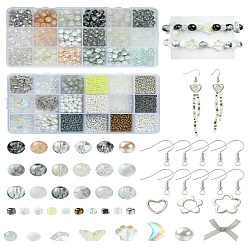Gemischte Farbe DIY baumeln Ohrring Schmuck Kits, einschließlich Glasperlen, Perlen, CCB-Kunststoffperlenrahmen, Ohrringhaken aus Eisen und Schleife aus Nylon, Gemischte Farbe, 19x21x2.5 mm, 2 Stück