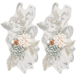 Светло-серый Полиэстер компьютеризированная вышивка ткань утюгом / пришить заплатки, с бусинами и пайетками из АБС-пластика, светло-серый, 343x214x18 мм