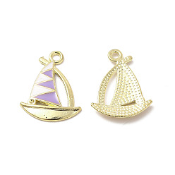 Лиловый Настройки горный хрусталь эмаль кулон сплава, парусное судно, золотые, сирень, пригодный для стразов 1 мм, 21.5x16.5x2 мм, отверстие : 1.6 мм