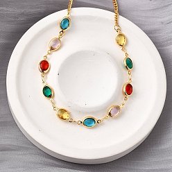 Золотой 304 из нержавеющей стали Снаряженная цепи ожерелья, Овальные стеклянные бусины ожерелья для женщин, граненые, золотые, 16.73 дюйм (42.5 см)