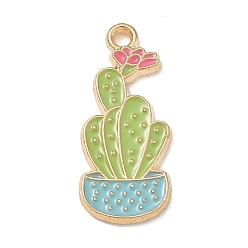 Vert Jaune Pendentifs en alliage, charmes de cactus, or et de lumière, vert jaune, 22.5x10x1.5mm, Trou: 1.6mm