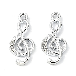 Платина Сплава кристалла горный хрусталь подвески, прелести музыкальных нот, uv покрытие, платина, 23x11x3 мм, отверстие : 1.8 мм