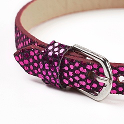Medium Violet Red PU Leather Watch Band Strap, Watch Belt, Fit Slide Charms, with Iron Clasps, Platinum, Medium Violet Red, 8-5/8 inch(22cm), 7.5x1.5mm