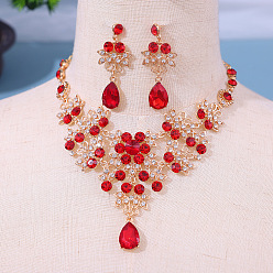 Светло-сиамский Ожерелья с подвесками из сплава и стразами и серьги-гвоздики для женщин, цветок и слеза, золотые, Light Siam, 580 мм