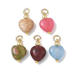 Золотой Природные и синтетические смешанные каменные подвески, сердце прелести, с гальваническим покрытием из синтетических немагнитных гематитовых шариков и 304 соединительными кольцами из нержавеющей стали., смешанные окрашенные и неокрашенные, золотые, 16x10x3 мм, отверстие : 3 мм