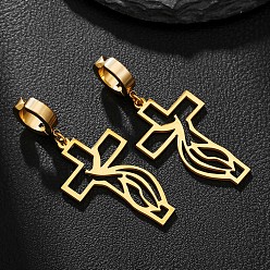 Золотой 201 из нержавеющей стали клипсы, полый крест с узором, золотые, 55x25 мм