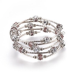 Hellviolettrot Facettierte Glaswickelarmbänder mit fünf Schleifen, mit Messingrohrperlen und Eisenperlen, hellviolettrot, 2-1/4 Zoll (5.7 cm)