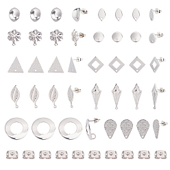 Stainless Steel Color 40Pcs 10 Styles 304 Stainless Steel Stud Earring Findings, Ear Nuts/Earring Backs, Mixed Shapes, Stainless Steel Color, 4pcs/style