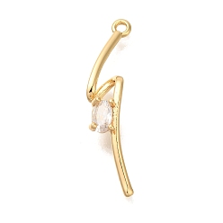 Настоящее золото 18K Латунные микропаве прозрачные подвески с фианитом, без кадмия, без никеля и без свинца, волнистые подвески, реальный 18 k позолоченный, 29x7x5 мм, отверстие : 1.4 мм