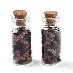 Смешанные камни Стеклянные украшения для бутылок желаний, с натуральными и синтетическими смешанными драгоценными камнями внутри и пробковой пробкой, 37.5x16 мм