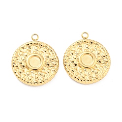 Настоящее золото 14K 304 Настройки кабошон из нержавеющей стали кулон, плоско-круглые, реальный 14 k позолоченный, лоток : 4 мм, 17.5x15.5x2 мм, отверстие : 1.5 мм