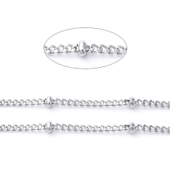 Нержавеющая Сталь Цвет Устойчивы к потускнению 304 цепи спутников из нержавеющей стали, цепочки для бордюров с алмазной огранкой, пайки, с полыми бусинами и катушкой, цвет нержавеющей стали, ссылка: 1.8x1.5x0.4 mm, бусина : 2.2 mm, около 65.61 футов (20 м) / рулон