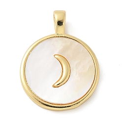 Настоящее золото 18K Латунные подвески, плоские круглые с луной, с оболочкой, без свинца и без кадмия, долговечный, реальный 18 k позолоченный, 18x14x2 мм, отверстие : 3x2.5 мм