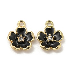 Черный Подвески из эмали и сплава, со стразами, золотые, цветочный шарм, чёрные, 16x12.5x3 мм, отверстие : 1.8 мм