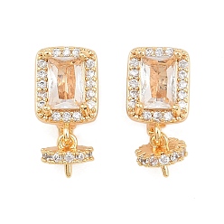 Настоящее золото 18K Латунное микропейв, прозрачный кубический цирконий, складные застежки, прямоугольные, за половину пробурено бисера, реальный 18 k позолоченный, 15x7x7 мм, отверстие : 5x3 мм