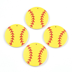 Baseball Печать подвесок из дерева, шармы серии шармов, бейсбол, 39~40x5 мм, отверстие : 1.8 мм