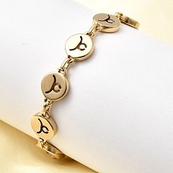 Телец 12 созвездия 304 браслеты из нержавеющей стали, ионное напыление (IP) для женщин, плоско-круглые, реальный 18 k позолоченный, Телец, 8-3/8 дюйм (21.4 см)