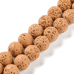 Marron Sablonneux Brins de perles teintées en pierre de lave synthétique, ronde, Sandy Brown, 10mm, Trou: 1mm, Environ 41 pcs/chapelet, 15.20'' (38.6 cm)