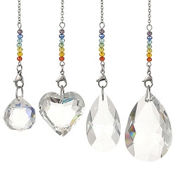 Mixed Shapes 4pcs 7 atrapasoles de cristal de chakra, Prisma de vidrio facetado que crea un arcoíris para ventanas, formas mixtas, 182~204 mm