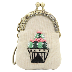 Кактус Набор для вышивки кошелька с замком поцелуй своими руками, включая ткань, пяльцы, иглы и нитки, металлическая ручка кошелька, инструкция, кактус, 70x55 мм