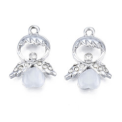 Гейнсборо Подвески из сплава с ультрафиолетовым покрытием, с кошачьим глазом и стразами, платина, без кадмия и без свинца, фея, светло-серые, 24.5x16.5x4.5 мм, отверстие : 2 мм