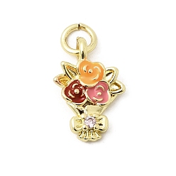 Золотой Латунный кулон с микропаве из циркония, букет подвесок, с эмалью, золотые, 15x10x3 мм, отверстие : 3 мм