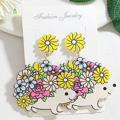 Цветок Акриловые болтаться серьги стержня, красочный, цветок, 68x53 мм
