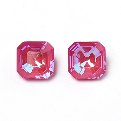 Mixed Color K9 Glass Rhinestone Cabochons, Mocha Fluorescent Style, Pointed Back, Faceted, Square, Mixed Color, 10x10x7mm