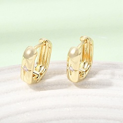 Real 18K Gold Plated Brass Micro Pave Cubic Zirconia Hoop Earrings, Rectangle with Star, Cadmium Free & Lead Free, Rack Plating, Long-Lasting Plated, Real 18K Gold Plated, 14x12x4mm