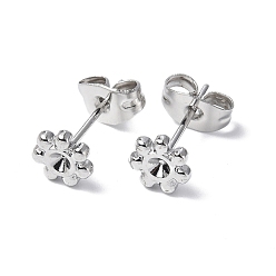 Stainless Steel Color Non-Tarnish 304 Stainless Steel Stud Earring Findings, with Rhinestone Setting and Ear Nuts, Flower, Stainless Steel Color, Fit For 2mm Rhinetstone, 6mm, Pin: 0.7mm