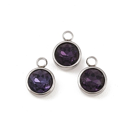Фиолетовый Стеклянные украшения из горного хрусталя, с 304 фурнитурой из нержавеющей стали, граненые, плоско-круглые, цвет нержавеющей стали, пурпурного бархата, 14x10x7 мм, отверстие : 2.5 мм