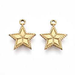 Настоящее золото 18K 304 прелести нержавеющей стали, ионное покрытие (ip), звезда очарование, реальный 18 k позолоченный, 14x12x2 мм, отверстие : 1.2 мм