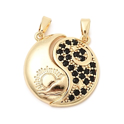 Золотой Подвески из латуни с микропаве из кубического циркония ко Дню святого Валентина, с магнитным, амулеты инь-ян, золотые, 21x21x5 мм, отверстие : 5.5x2.5 мм