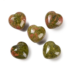 Unakita Piedra natural del amor del corazón de unakita, Piedra de palma de bolsillo curativa para equilibrar el reiki, 19~21x20~21x11~12 mm